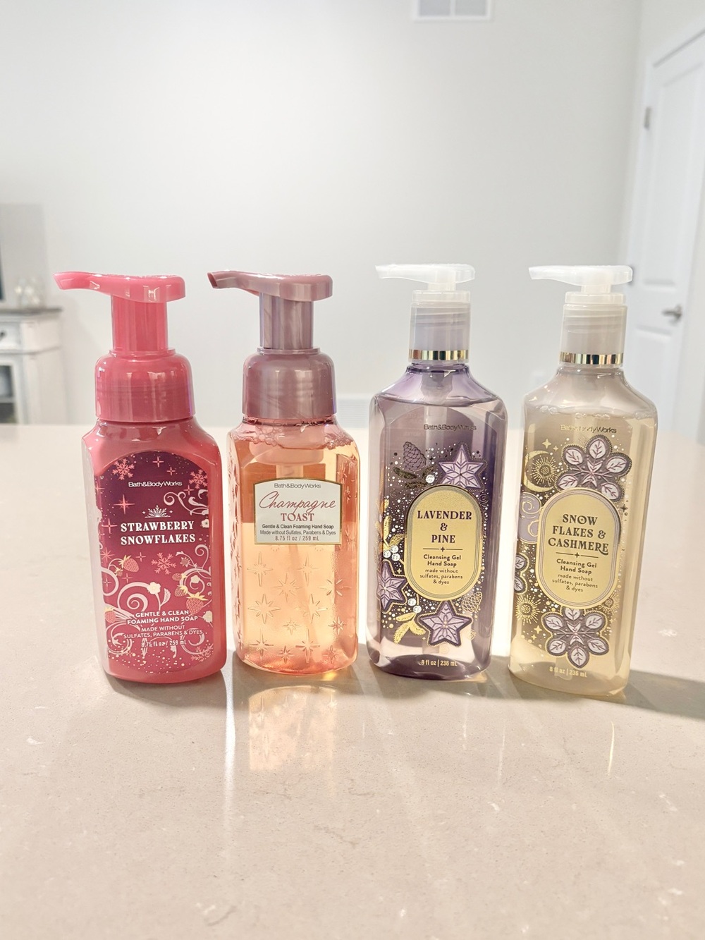 Bath & Body Works Hand Soap Bundle 4pc New Strawberry Lavender Snow